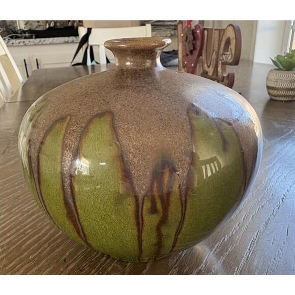 Table Vase Mid Century Modern  drip glazed pottery onion shape Numbered 12 - Picture 2 of 5